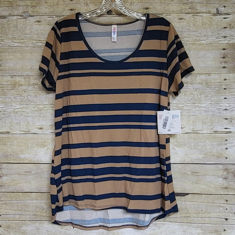 NWT LuLaRoe Classic T Medium - Navy & Tan Stripes